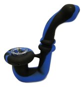 6 inch Sherlock Silicone Bubbler Hand Pipe with Glass Bowl - Black Blue