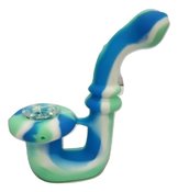 6 inch Sherlock Silicone Bubbler Hand Pipe with Glass Bowl - Blue White
