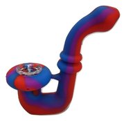 6 inch Sherlock Silicone Bubbler Hand Pipe with Glass Bowl - Red Purple Blue