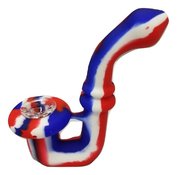 6 inch Sherlock Silicone Bubbler Hand Pipe with Glass Bowl - Red White Blue