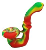 6 inch Sherlock Silicone Bubbler Hand Pipe with Glass Bowl - Red Yellow Green