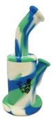 8.5 inches two parts small bubble silicone water pipe with silicone downstem glass bow - Blue White Green