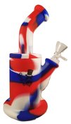 8.5 inches two parts small bubble silicone water pipe with silicone downstem glass bow - Red White Blue