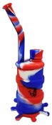 8 inch height drum silicone water pipe with silicone down-stem and glass bowl - Red White Blue
