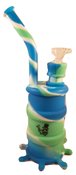 8 inch height drum silicone water pipe with silicone down-stem and glass bowl - White Green Blue